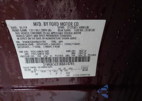 2019 Ford Flex Sel from USA, damaged, VIN 2FMGK5C83KBA14785